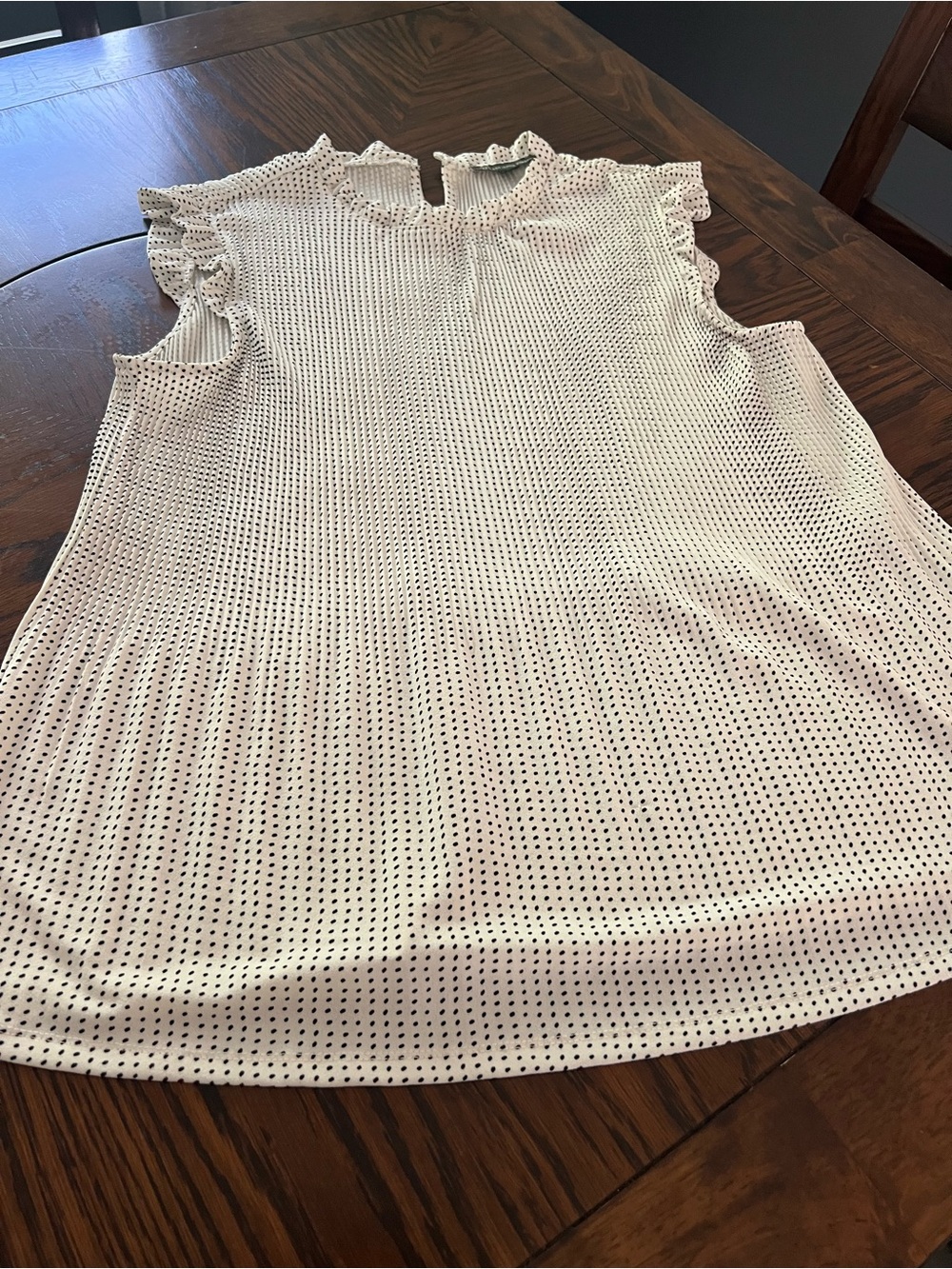 Adrianna Papell White Black Polka Dot Pleated Mock Neck Ruffle Women’s XL # 671